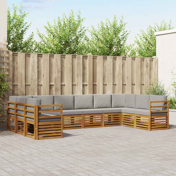 vidaXL Sektionalsofa s&aelig;t 10 pcs Naturlig og Lys Gr&aring; Massivt Akacietr&aelig;