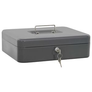 vidaXL Kontantboks med l&aring;s M&oslash;rkegr&aring; 30 x 24 x 9 cm St&aring;l