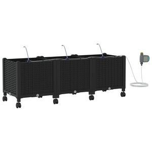 vidaXL Havekrukke med vanding og hjul 3 stk. Sort 120 x 40 x 43,5 cm