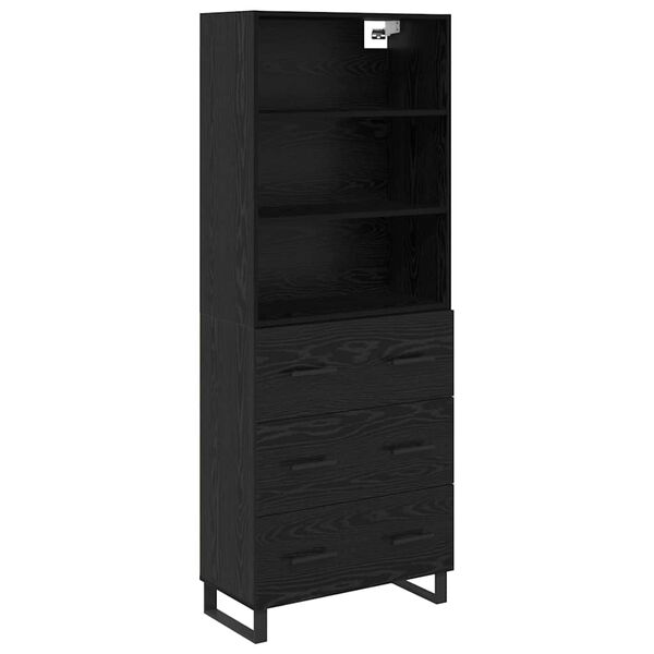 vidaXL Highboard med skuffe Sort eg 69,5 x 34 x 180 cm Konstrueret tr&aelig;