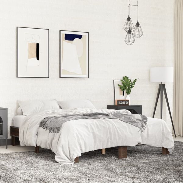vidaXL sengestel 150x200 cm konstrueret tr&aelig; og metal brun egetr&aelig;