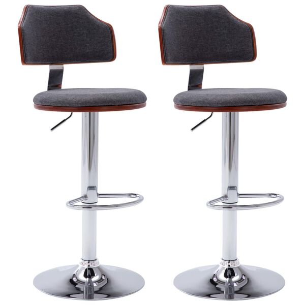 vidaXL barstole 2 stk. b&oslash;jet tr&aelig; og stof m&oslash;rkegr&aring;