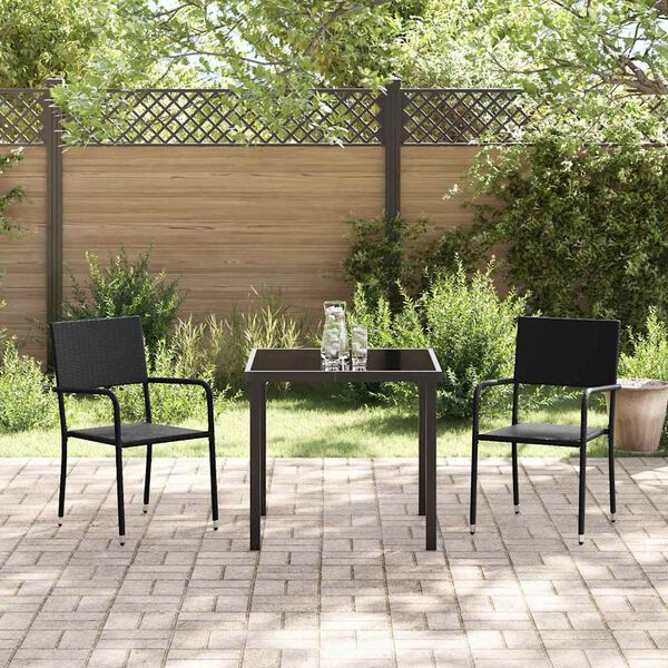 vidaXL Have Spisebordss&aelig;t med pude 3 pcs Sort polyrattan