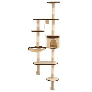 vidaXL kradsetr&aelig; til katte med sisal-kradsestolper v&aelig;gmonteret 194 cm beige og brun