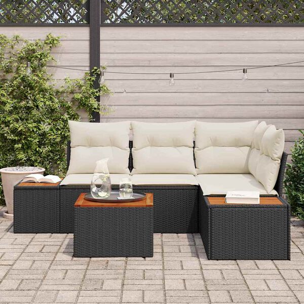 vidaXL Havesofa Sæt med pude 5 pcs Sort polyrattan
