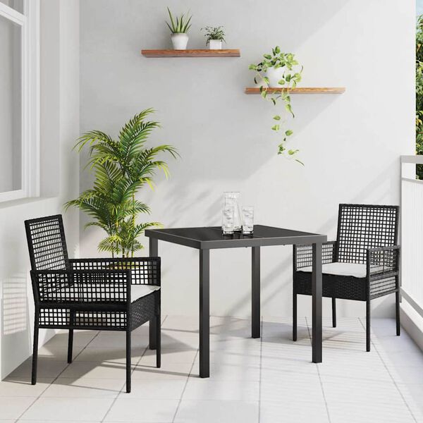 vidaXL Have Spisebordss&aelig;t med pude 3 pcs Sort polyrattan