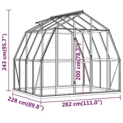 vidaXL drivhus med fundamentramme 6,43 m² aluminium antracitgrå