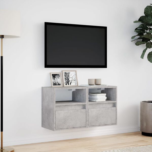 vidaXL v&aelig;gh&aelig;ngte tv-borde 2 stk. med LED-lys 41x31x45 cm betongr&aring;
