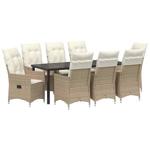 vidaXL Have Spisebordss&aelig;t med pude 9 pcs Beige polyrattan