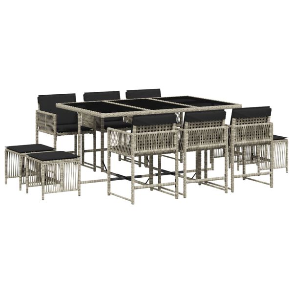 vidaXL lounges&aelig;t til haven 11 dele med hynder polyrattan lysegr&aring;