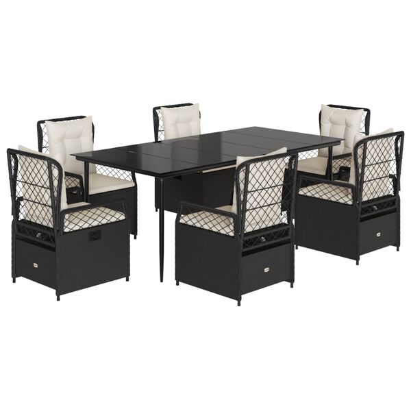 vidaXL spisebordss&aelig;t til haven 7 dele med hynder polyrattan sort