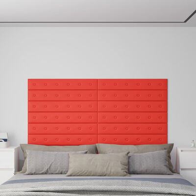 vidaXL vægpaneler 12 stk. 90x15 cm 1,62 m² kunstlæder rød