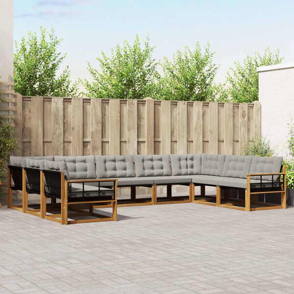 vidaXL Udend&oslash;rs sofagruppe med pude 9 pcs Naturlig og Lys Gr&aring;