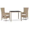 vidaXL spisebordss&aelig;t til haven 3 dele med hynder polyrattan beige