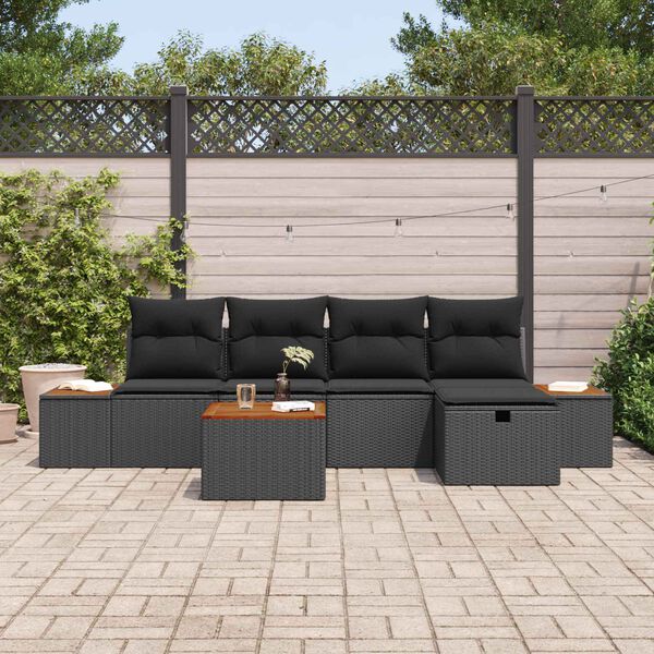 vidaXL Havesofa S&aelig;t med pude 6 pcs Sort Poly rattan