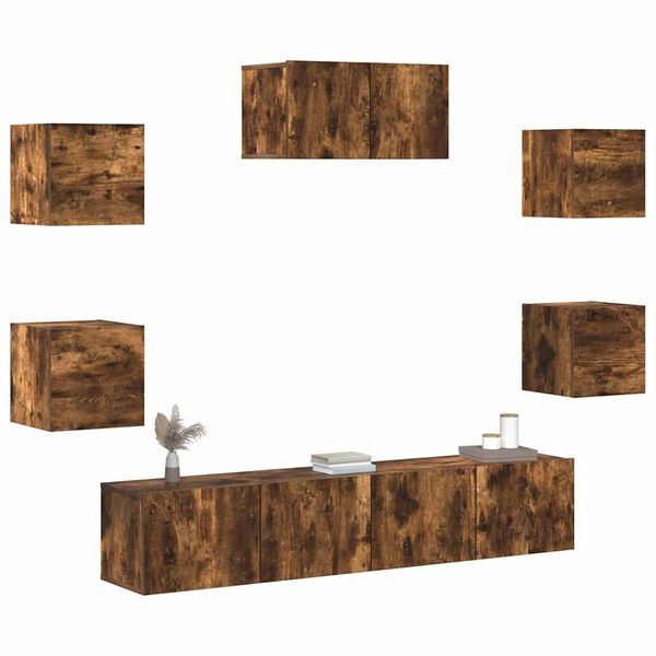 vidaXL tv-skabe 7 stk. konstrueret tr&aelig; r&oslash;get egetr&aelig;sfarve