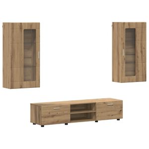 vidaXL TV-m&oslash;bels&aelig;t med d&oslash;r FLORIN 3 pcs Artisan Egetr&aelig; Konstrueret tr&aelig;