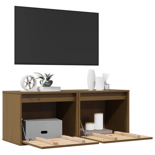 vidaXL vægskabe 2 stk. 45x30x35 cm massivt fyrretræ honningbrun