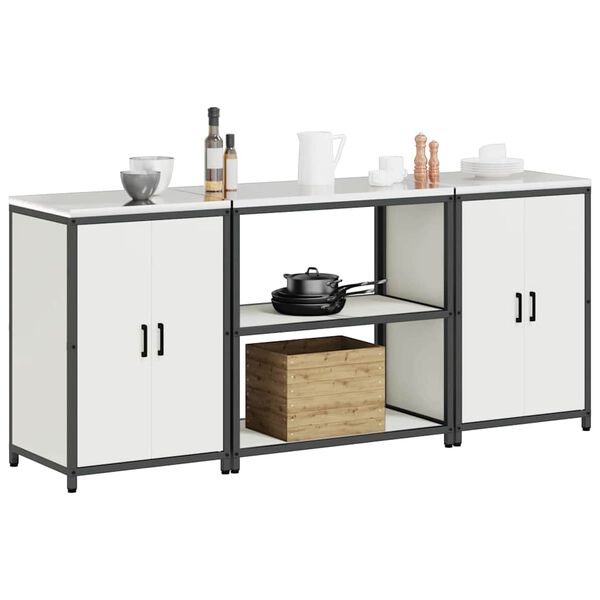 vidaXL K&oslash;kkenopbevaringss&aelig;t med hylde 3 pcs Hvid Koldvalset st&aring;l