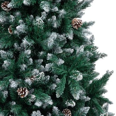vidaXL kunstigt juletræ med grankogler og hvid sne 210 cm