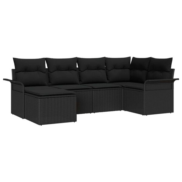 vidaXL Havesofa S&aelig;t med opbevaring 6 pcs Sort polyrattan