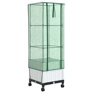 vidaXL Haveplantekasse med drivhusd&aelig;kke og hjul Hvid 40 x 40 x 145 cm