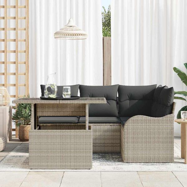 vidaXL Havesofa S&aelig;t med pude med pude 5 pcs Lysegr&aring; Poly Rattan