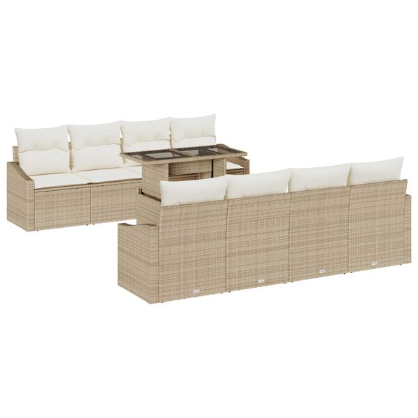 vidaXL Havesofa S&aelig;t med pude med opbevaring 9 pcs Beige polyrattan