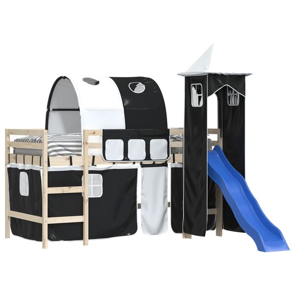 vidaXL gardiner med tunnel og t&aring;rn til h&oslash;jseng hvid og sort