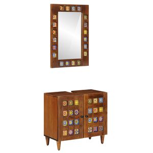 vidaXL Badev&aelig;relsesm&oslash;bel s&aelig;t V&aelig;gmonteret 2 pcs Valn&oslash;d Massivt mangotr&aelig;