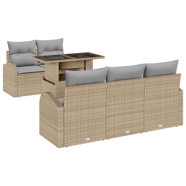 vidaXL Havesofa S&aelig;t med pude 6 pcs Beige polyrattan