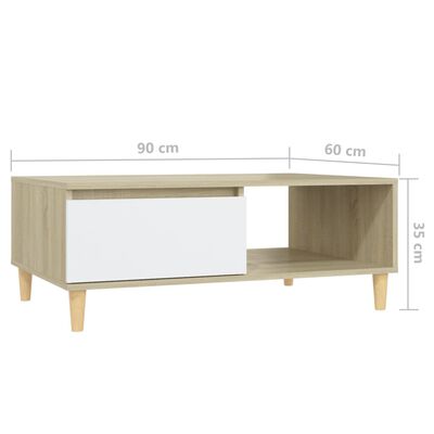 vidaXL sofabord 90x60x35 cm spånplade hvid og sonoma-eg