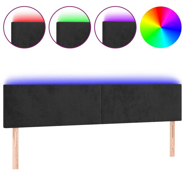 vidaXL sengegavl med LED-lys 160x5x78/88 cm velour sort