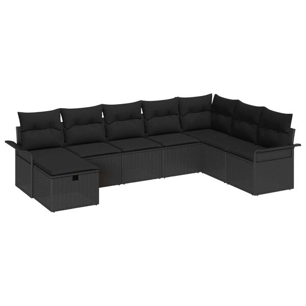 vidaXL Havesofa S&aelig;t med pude med opbevaring 8 pcs Sort polyrattan