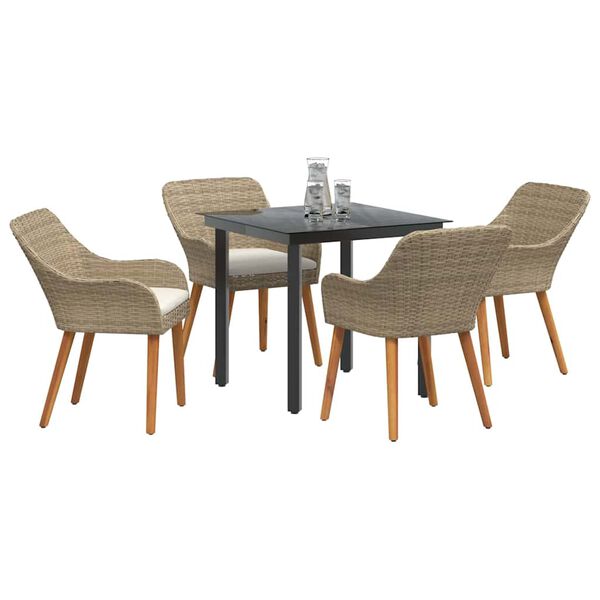 vidaXL Have Spisebordss&aelig;t med pude 5 pcs Beige polyrattan