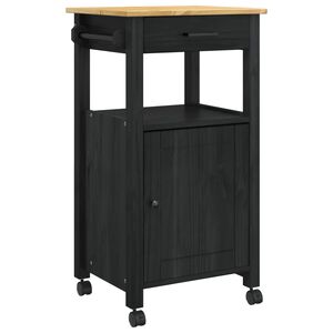 vidaXL K&oslash;kkenvogn MONZA Sort 48 x 40 x 88,5 cm Massivt fyrretr&aelig;