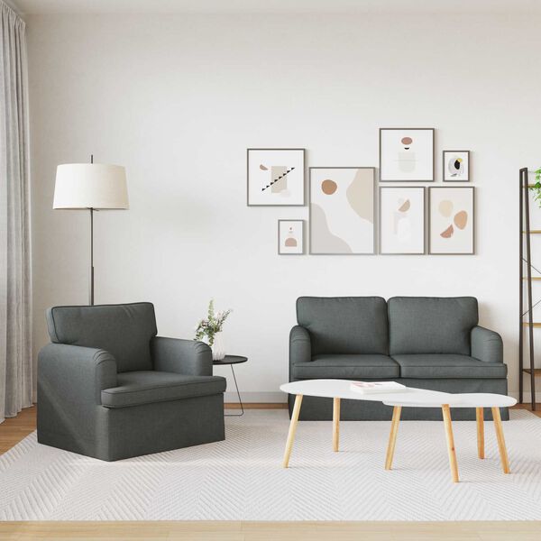vidaXL Sofa S&aelig;t 2 pcs M&oslash;rkegr&aring; 144 x 80 x 85 cm Stof