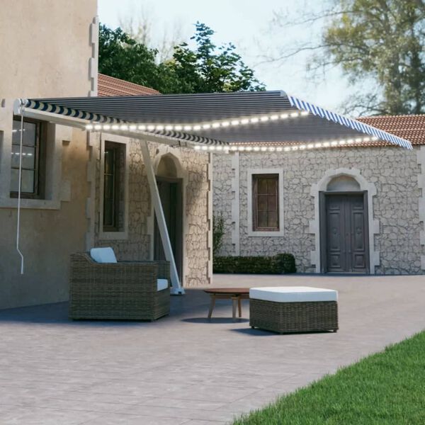 vidaXL markise m. LED+vindsensor 500x300 cm automatisk bl&aring; og hvid