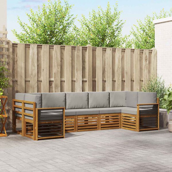 vidaXL Sektionalsofa s&aelig;t 7 pcs Naturlig og Lys Gr&aring; Massivt Akacietr&aelig;