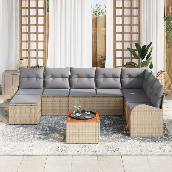 vidaXL Havesofa Sæt med pude 9 pcs Beige Poly rattan