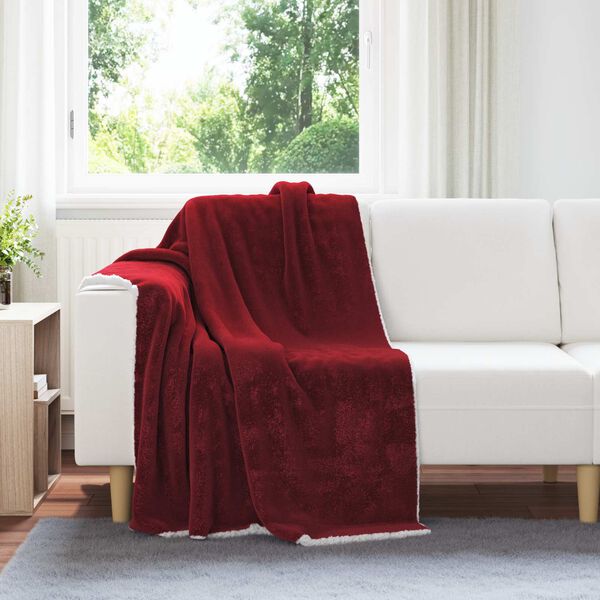 vidaXL Throw t&aelig;ppe Bordeaux R&oslash;d 130 x 150 cm Fleece