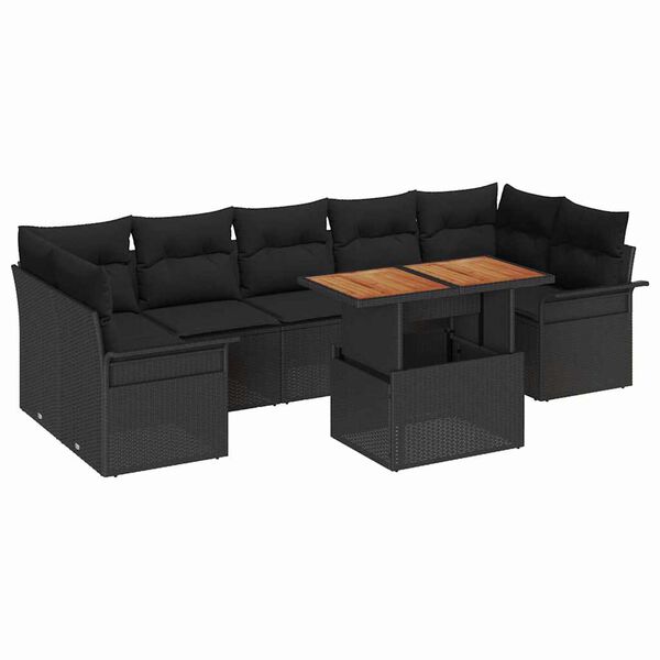 vidaXL Havesofa S&aelig;t med opbevaring 8 pcs Sort Poly rattan