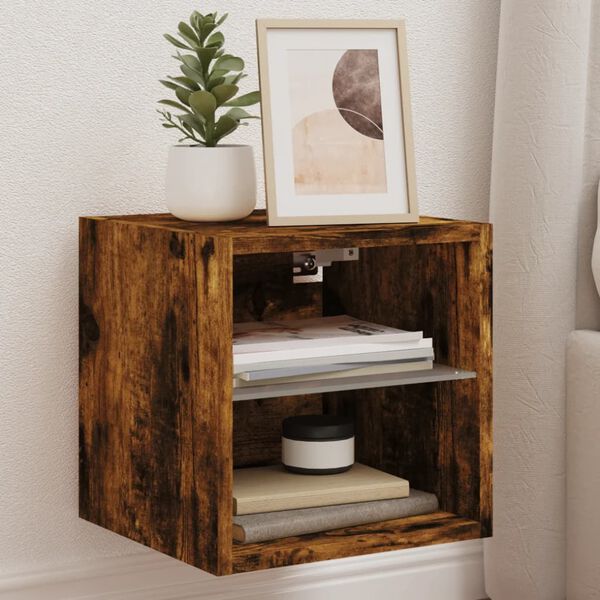 vidaXL v&aelig;gh&aelig;ngte tv-borde 2 stk. med LED-lys 30x28,5x30 cm r&oslash;get eg