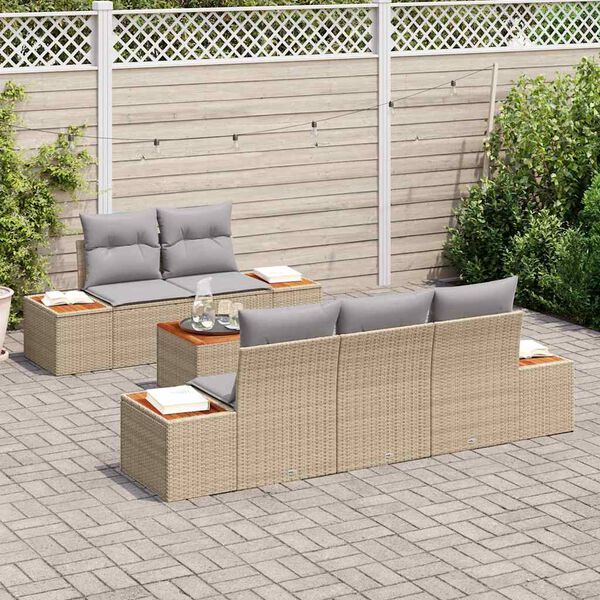 vidaXL Havesofa S&aelig;t med pude med opbevaring 6 pcs Beige Poly rattan