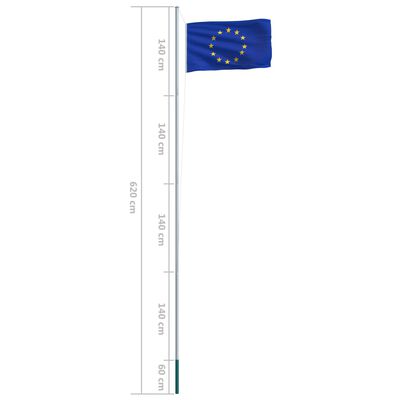 vidaXL Europaflaget og flagstang 6,2 m aluminium