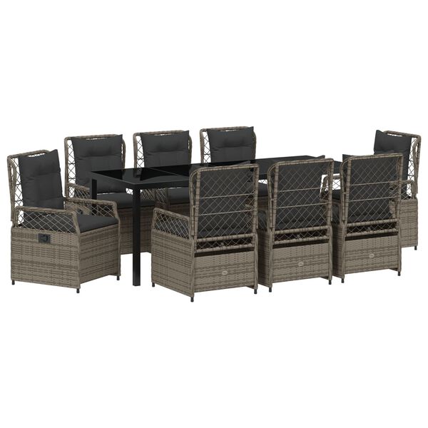 vidaXL Have Spisebordss&aelig;t 9 pcs Gr&aring; polyrattan