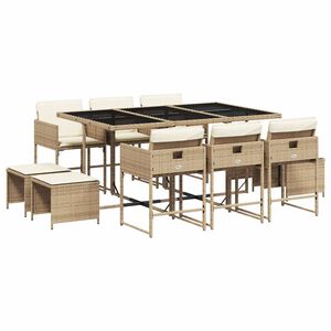 vidaXL spisebordss&aelig;t til haven 11 dele med hynder polyrattan beige