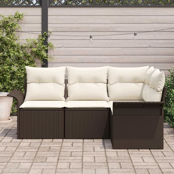 vidaXL Havesofa S&aelig;t med pude 4 pcs Brun polyrattan