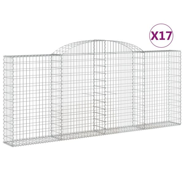 vidaXL buede gabionkurve 17 stk. 300x30x120/140 cm galvaniseret jern