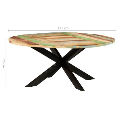 vidaXL spisebord 175x75 cm rundt massivt genbrugstræ